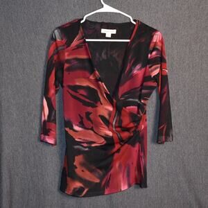 Coldwater Creek Women's Small (6-8) Abstract Wrap Blouse Top Sheer Mesh USA Made